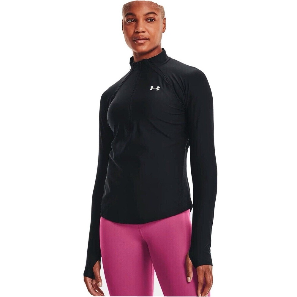 NWT Under Armour Womens UA Mileage ½ Zip Running Shirt Black XL $60‎ Heat Gear